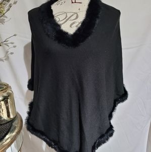 NWT Vintage BETTE SUNG faux fur lined poncho S/M
